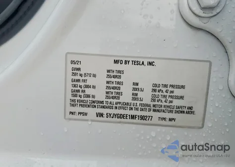 2021 Tesla Model Y from USA, damaged, VIN 5YJYGDEE1MF190277